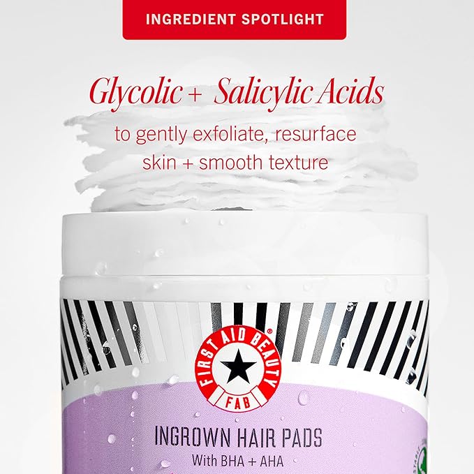 First Aid Beauty - Ingrown Hair Pads with BHA + AHA - Aftershave Treatment Pads to Help Prevent Razor Bumps for Men & Women - Exfoliate Underarms & Bikini Area - Compostable for Daily Use - 28 Pads