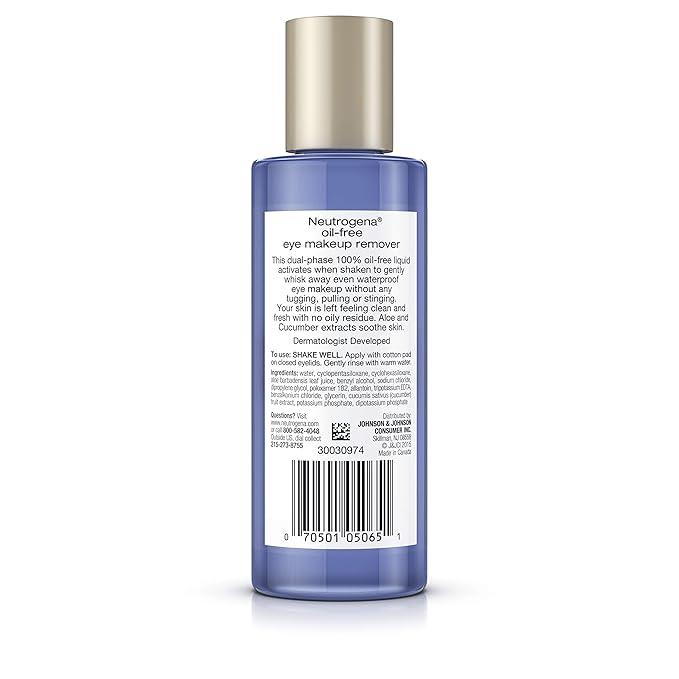 Neutrogena Gentle Oil-Free Eye Makeup Remover & Cleanser for Sensitive Eyes, Non-Greasy Makeup Remover, Removes Waterproof Mascara, Dermatologist & Ophthalmologist Tested, 5.5 fl. oz, 3 Pack