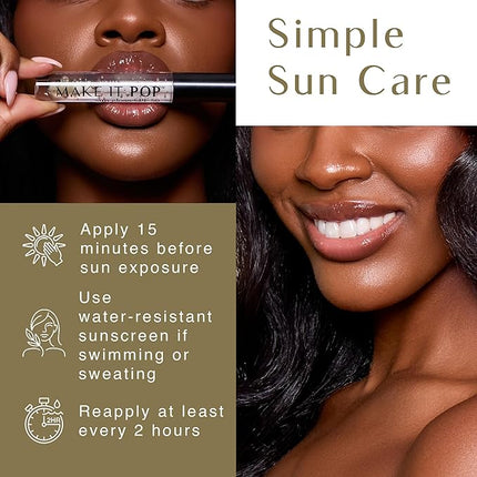 Black Girl Sunscreen Make It Pop Sungloss for Women - SPF 50 Lip Gloss, Sunscreen Sungloss, Sun Protection for Skin, Hydrating & Moisturizing Care, Adds Shine - Clear Skies, 0.13 fl oz