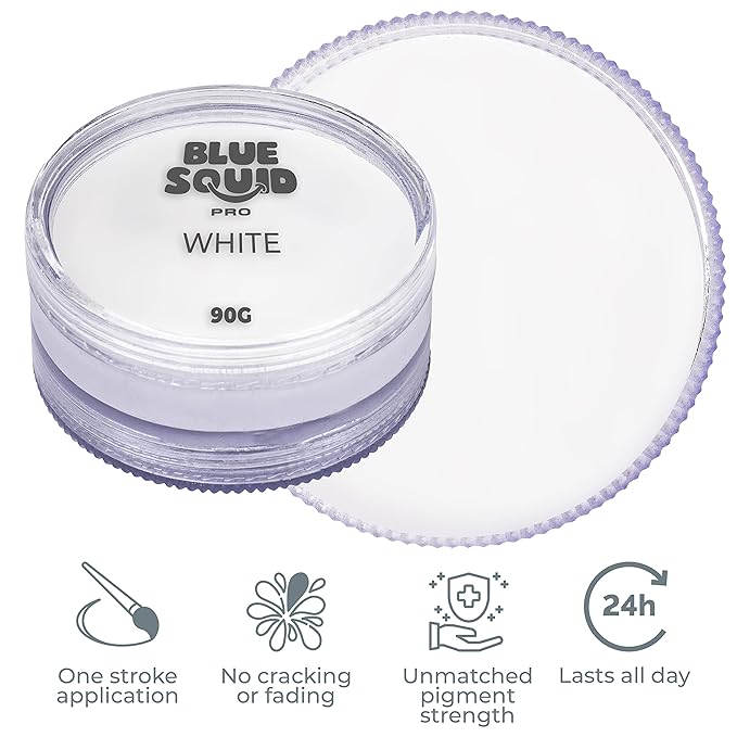 Blue Squid PRO Face Paint - Professional Water Based Single Cake Facepaint & Body Paints - SFX Makeup, Kids Adults Face Painting for Costume, Halloween, Cosplay - Classic White 90g / 3oz