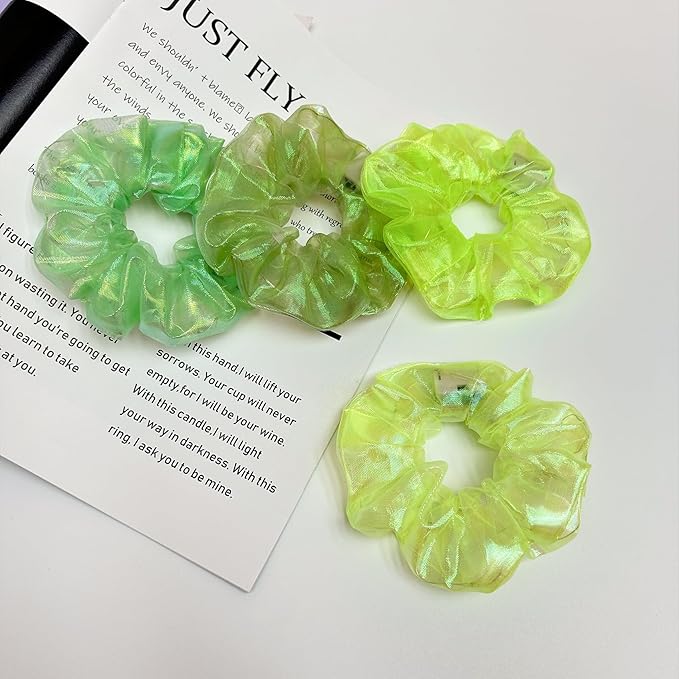 4Pcs Light Up Scrunchies Halloween Hair Tie, St Patricks Day Green LED Scrunchy Hair Elastic for Women & Girls, Glow in the Dark Party Supplies Party Favor Festival Rave Accessories