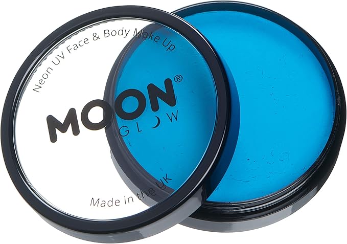 Pro Intense Neon UV Face & Body Paint Cake Pots by Moon Glow - Intense Blue - Professional Water Based Face Paint Makeup for Adults, Kids - 1.26oz
