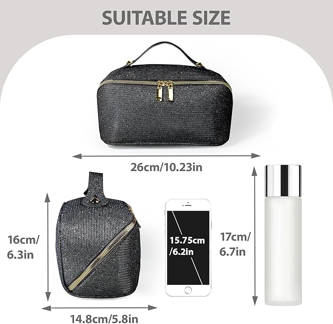 Makeup Bag for Women Travel Cosmetic Bag Toiletry Oraganizer Case Bag Travel Essentials Portable Pouch with Waterproof Large Capacity PU Leather Lining