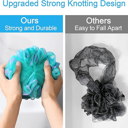 AmazerBath Loofah Sponge 60g/Piece, Exfoliating Bath Sponge Body Scrubber - Loofa Set of 4 Flower Color (Green-Purple)