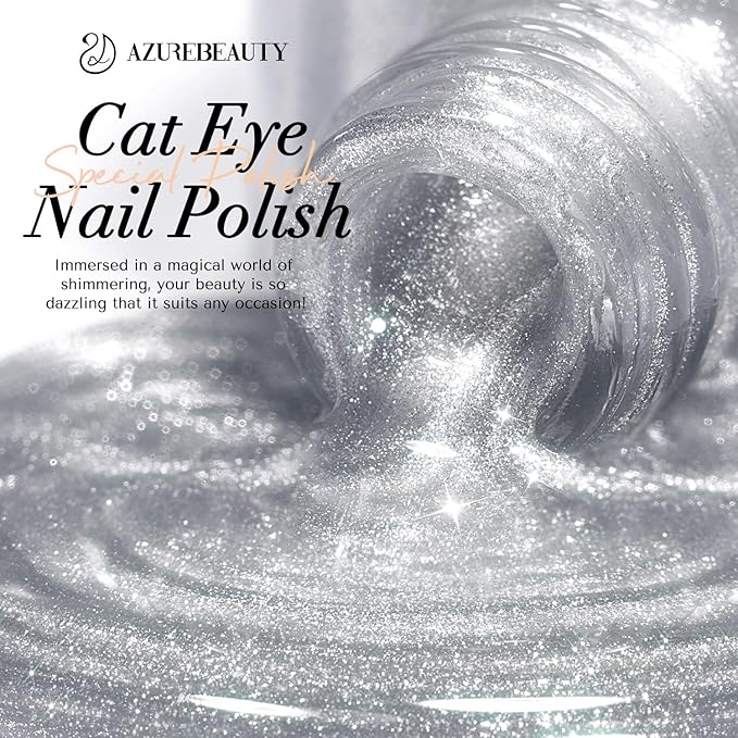 AZUREBEAUTY Cat Eye Nail Polish Fast Drying Silvery Glitter Nail Polish Moonlight Natural Glassy Shine Salon Quality for Women Girl Gifts