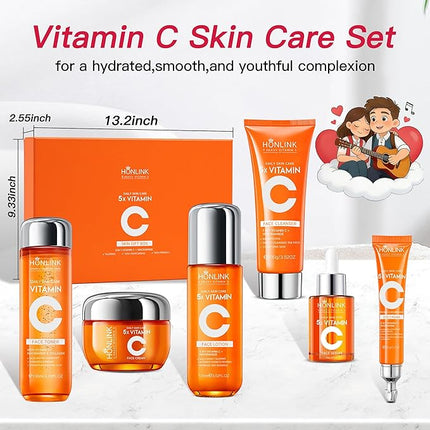 Glown 6-Piece Hydrating Skincare Set with Vitamin C & Niacinamide,Complete Face & Body Care Kit with Cleanser,Toner,Serum,Moisturizer,Eye Cream & Body Lotion | Valentine’s Day Skincare Gift for Women