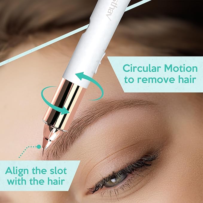 2 in 1 Eyebrow and Facial Hair Remover for Women Painless Flawless Electric Razor Epilator Trimmer Shaver with 18K Gold-Plated, USB Rechargeable, 360° LED for Eyebrow and Face Hair Removal