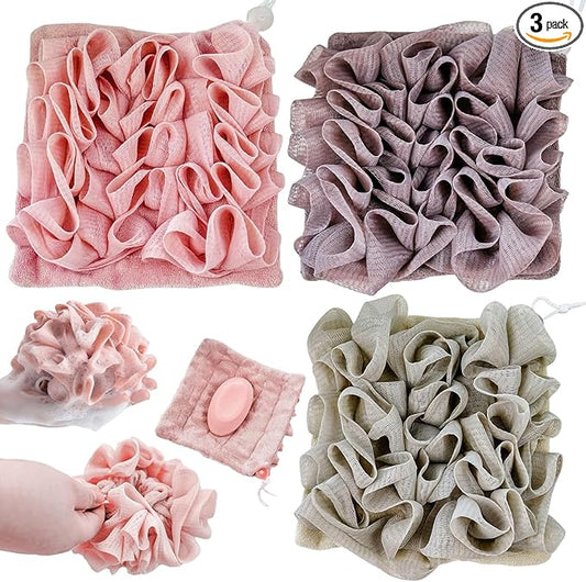 3 PCS Soap Bar Loofah,2 in 1 Bar Soap Loofah Pouch,Can Hold Soap,Effective Exfoliation,for Bathing (Khaki + Coffee + Pink)