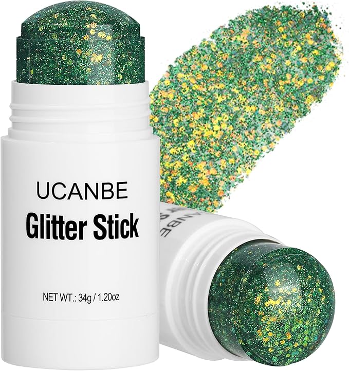 UCANBE Green Body Glitter Stick for Singer Concerts Music Festivals, Face Glitter Makeup for Face Body Hair Eyes & Lips, Chunky Glitter Sparkling Mermaid Sequins for Women 1.2OZ