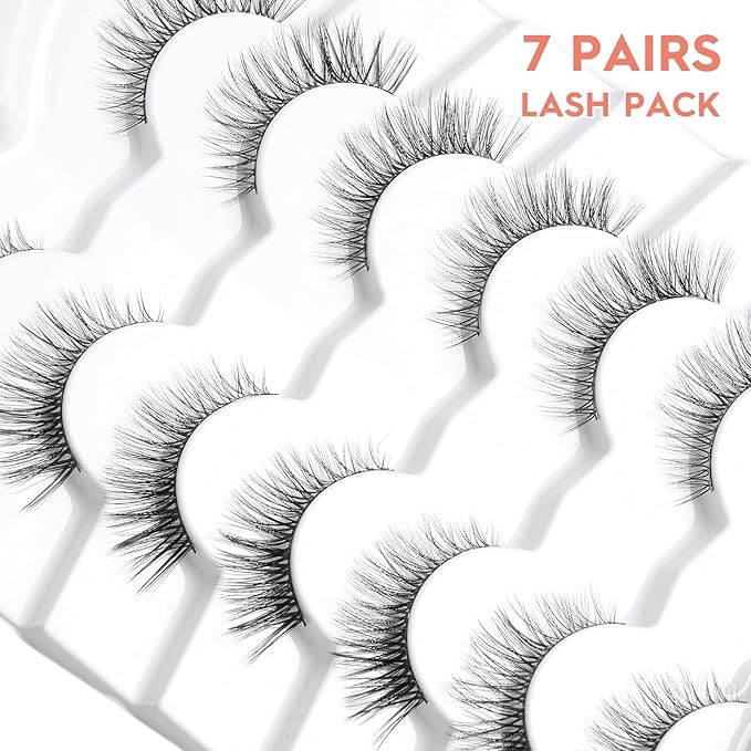 Wispy Cat Eye Lashes False Eyelashes Natural 10mm Short Lash Pack Soft Strip Eyelash 3D Volume C Curl Natural Eyelashes 7 Pair Siligli Lashes
