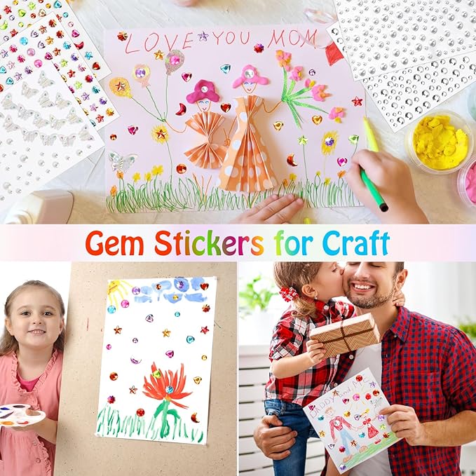 895 PCS Gem Stickers Rhinestones Pearls for Crafts, Festival Jewels Rave Accessories for Women, Glitter Small Stickers for Face Eye Hair Nail Body Makeup WUINOID