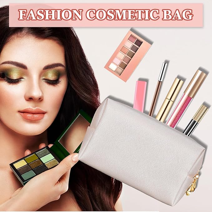 Kigeli 15 Pcs Aesthetic Makeup Bags PU Leather Cosmetic Pouches Waterproof Plain Toiletry Bags Makeup Pouches Bulk for Women Party Gift Travel Storage Organizer(Ivory White)