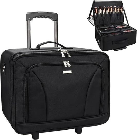 Relavel Extra Large Makeup Case Rolling Travel Train Case, 3 Layer with Insulation Compartment & Four Clear Storage Bags, Professional Makeup Artist Bag Portable Nail Organizer Box Art Supply Case