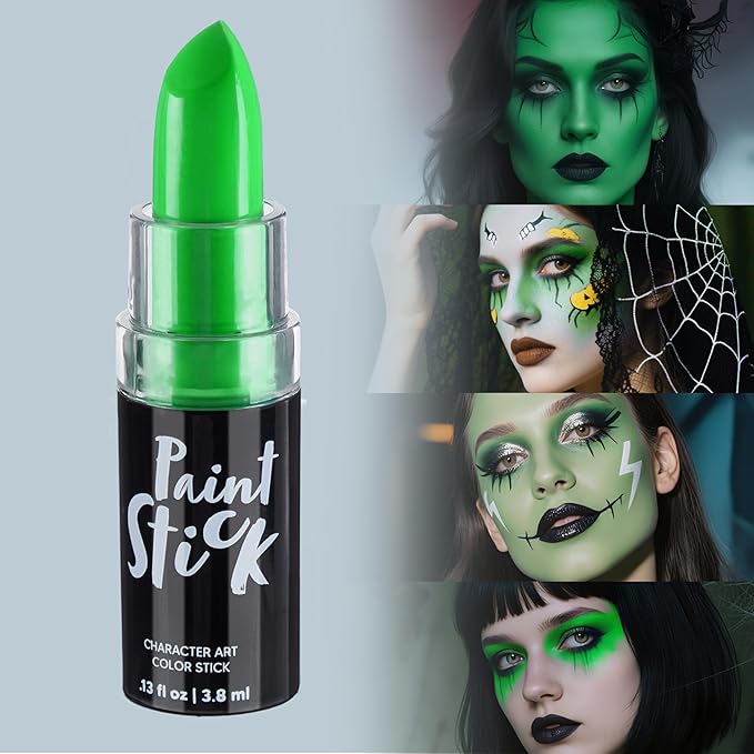 Spooktacular Creations Halloween Face Body Paint Lipstick for Adult, Clown SFX Foundation Cream Makeup for Sports Festival or Stage Makeup Cosplay Party Dress Up (0.13 Oz, Green)