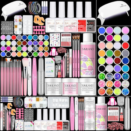 SAVILAND Acrylic Nail Kit for Beginners: Professional Nail Kit with Everything Gel Nail Polish Nail Drill U V Lignht Nail Supplies Salon Home Use Gifts Set