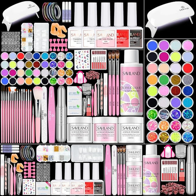 SAVILAND Acrylic Nail Kit for Beginners: Professional Nail Kit with Everything Gel Nail Polish Nail Drill U V Lignht Nail Supplies Salon Home Use Gifts Set