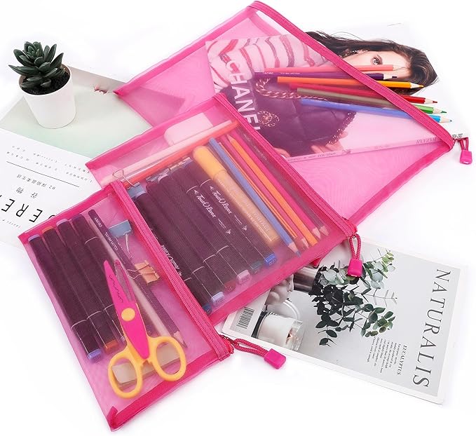 12 Pieces Zipper Nylon Mesh Pouch, Mesh Cosmetic Bags Makeup Bags Pencil Case, Multipurpose Travel Bags for Cosmetic School Office Supplies and Travel Accessories (Black, Assorted Sizes)