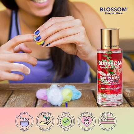 Blossom Non Toxic Nail Polish Remover Non Acetone, All Natural Scented, Vegan, Acetone Free Nail Polish Remover, Organic Plant-Based, Infused with Real Flowers, Made in USA, 2oz, Spring Bouquet