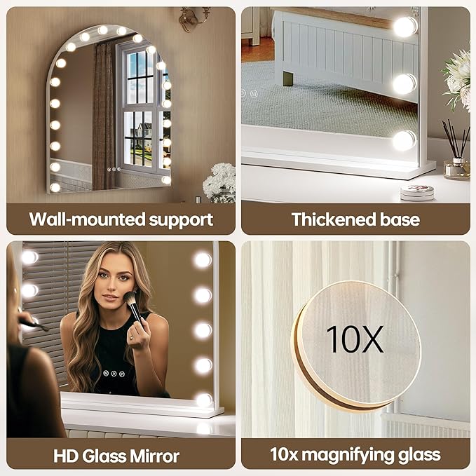 ZL ZELing Vanity Mirror with Lights Makeup Mirror with Lights 20 Dimmable Bulbs Hollywood Lighted Makeup Mirror 3 Color Lighting Modes Wall Mount/Tabletop