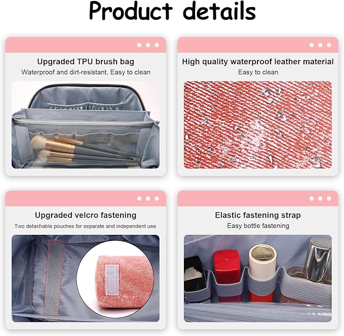 Travel Makeup Bag Cosmetic Bags for Women: 3 Sets Large Capacity Make up Bag - Portable Toiletry Bags with Handle for Women(05-Rosy Red)
