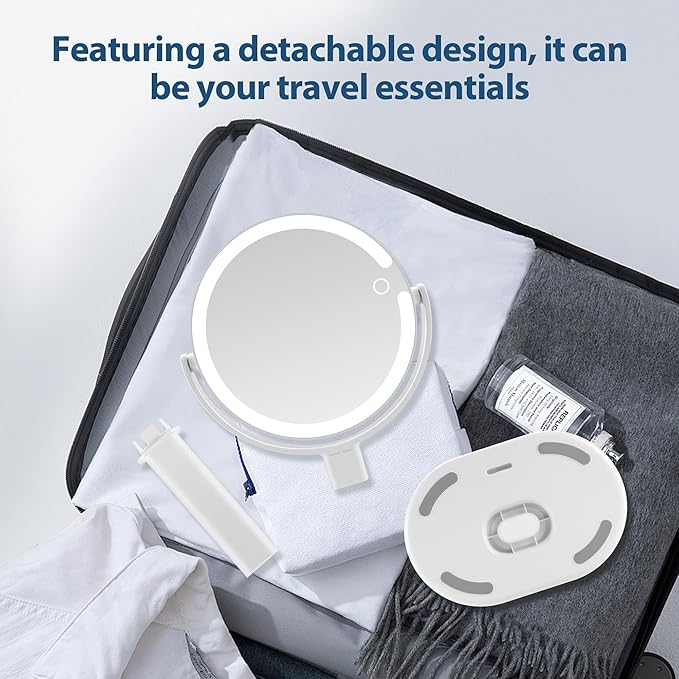 Lighted Makeup Mirror, 20X Magnifying Mirror with Light and Adjustable Brightness, Vanity Mirror with 3 Color Light, 2-Sided Mirror for Desk, Detachable Travel Makeup Mirror with Light 8.8 Inches