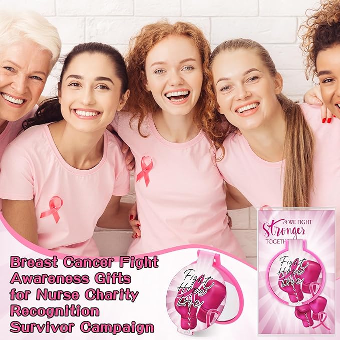 30 Sets Breast Cancer Awareness Gifts for Women Inspirational Folding Pocket Round Compact Mirrors with Motivational Cards Pink Ribbon Boxing Gloves Breast Cancer Survivor Gifts