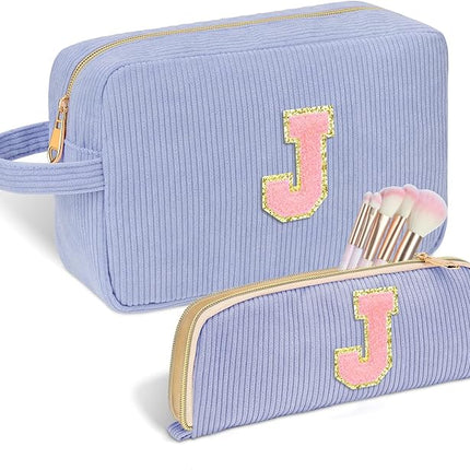 Personalized Initial Makeup Bag Trendy Stuff Corduroy Cosmetic Bag Travel Toiletry Bag, Valentine’s Day Gift Makeup Organizer Case & Makeup Pouch for Women Teen Girls Mom Girlfriend Wife