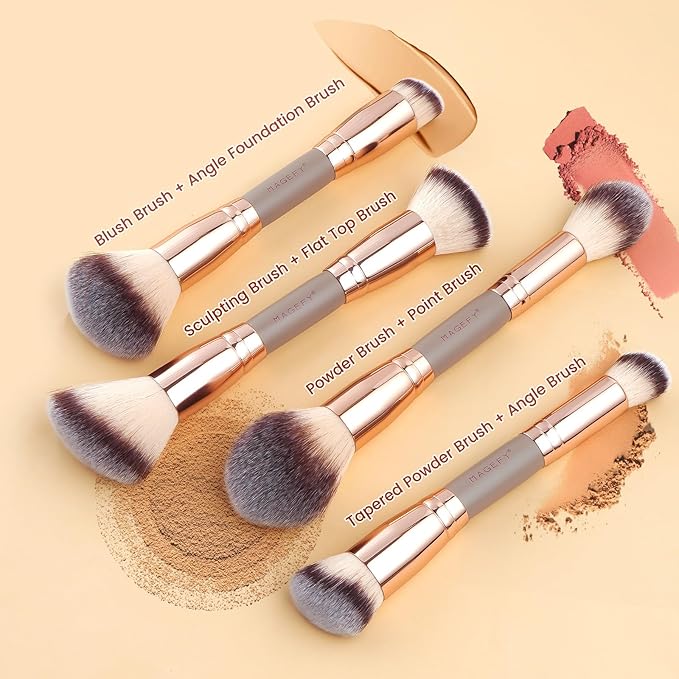 MAGEFY Makeup Brushes 12Pcs with Bag, Double-End Multi-functional for Foundation Powder Blush Eyeliner Eyeshadows brushes with Gift Box,Champagne