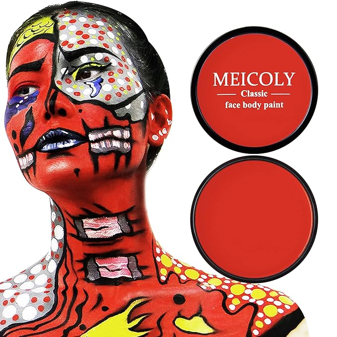 MEICOLY Devil Red Face Body Paint,30g/1.05oz Water Based Washable Full Body Paint,Face Paint for Halloween SFX Clown Red Makeup,Single Face Painting for for Adults and Children