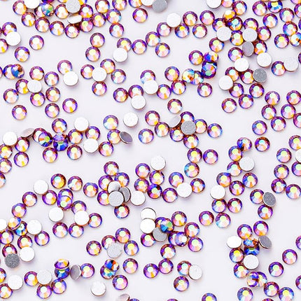 1440Pcs Light-Purple Ab Crystal Rhinestones,Glass Flatback Rhinestones Mini Gemstones for Nail Face Makeup Art Crafts Clothes Decoration -(SS6,2.0mm,Light-Purple Ab)