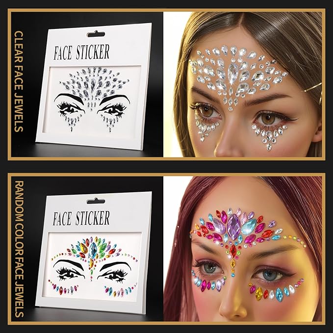 Teenitor Face Gems Festival Face Jewels Makeup Face Rhinestones, Hair Gems, Eye Gems, Body Gems, Stick On Gems for Face, Eye, Body, Hair