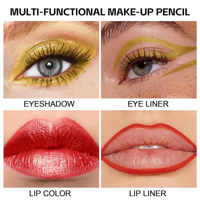 Boobeen Color Eyeliner Pencil, Metallic Glitter Eyeliner Gel, 4 in 1 Eye Makeup Stick-Eye Lip Liner, Eyeshadow, Waterproof, For Bold Glamour Makeup
