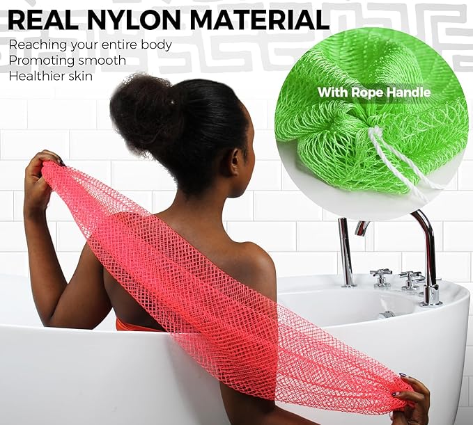 African Net Sponge Authentic - 2 Pieces Exfoliating Body Scrubber Bath Sponge Camellia&Green- Back Scrubber Washcloth for Shower - Real African Scrub Exfoliator Body Care Bathing Accessorie
