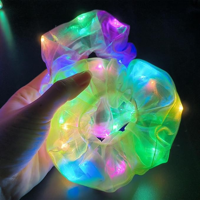 40Pcs Light Up Scrunchies with 24Pcs Satin Elastic Hair Bands, LED Hair Ties for Women & Girls, Glow in the Dark Party Supplies Christmas Party Favor Festival Rave Accessories for Neon Glow Party