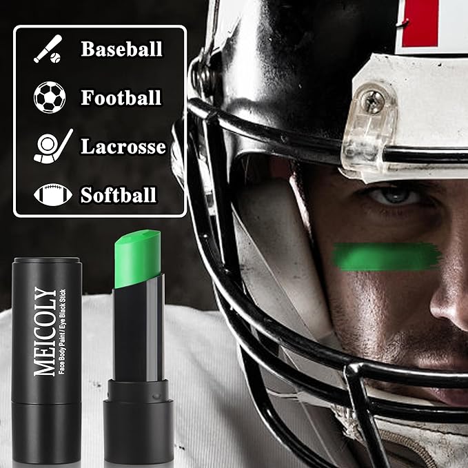 MEICOLY Lime Green Eye Black Stick,Waterproof Eye Black Baseball Softball Football Lacrosse,Hunting Camo Paint,Green Face Body Paint Stick for Halloween SFX Witch Hulk Cosplay Makeup