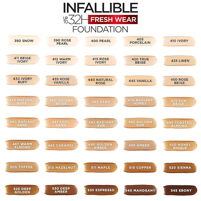 L'Oreal Paris Makeup Infallible Up to 32 Hour Fresh Wear Lightweight Foundation, 520 Sienna, 1 Fl Oz, Packaging May Vary