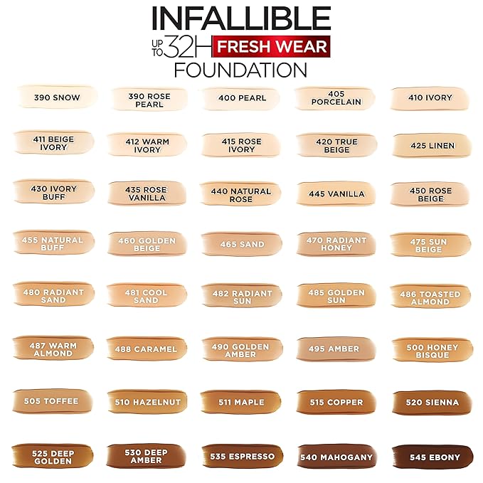 L'Oreal Paris Makeup Infallible Up to 32 Hour Fresh Wear Lightweight Foundation, 470 Radiant Honey, 1 Fl Oz, Packaging May Vary