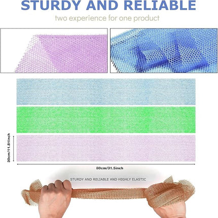 UJFQBH 3 Pieces African exfoliating net African Net Long Net Bath Sponge Exfoliating Shower Body Scrubber Back Scrubber Skin Smoother,Great for Daily Use (Purple, Blue, Green)