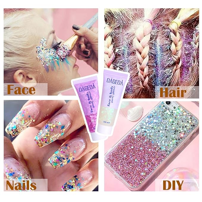 DAGEDA Green Body Glitter Gel, St Patricks Day Face Glitters Body Sequins Shimmer, Chunky Glitter for Face Hair Nails, Mardi Gras Decorations Festival Glitter Makeup 50ml