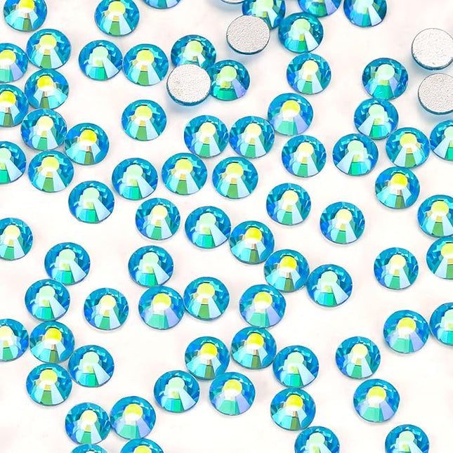 1440Pcs Aquamarine Ab Crystal Rhinestones,Glass Flatback Rhinestones Gemstones for Nail Face Makeup Art Crafts Clothes Decoration -(SS12,3.0mm,Aquamarine Ab)