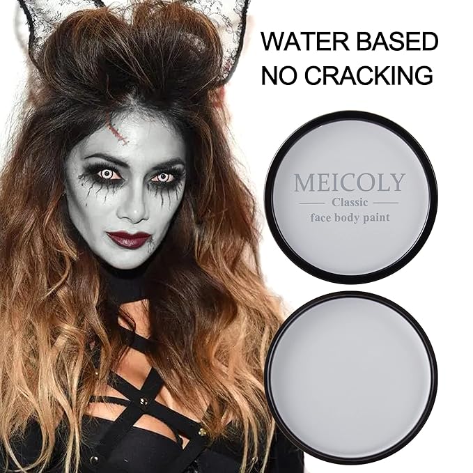 MEICOLY Grey Face Body Paint,30g/1.05oz Water Based Washable Face Paint, Zombie Makeup for Adult and Kid,Gray Body Paint,Halloween SFX Grayscale Homestuck Cosplay Makeup,Light Grey
