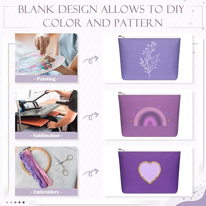 Reginary 10 Pcs Canvas Makeup Bags Bulk for Women Blank DIY Pencil Pouch Travel Toiletry Cosmetics Bags Gift for Christmas Breast Cancer Awareness Thanksgiving Wedding Nurses Teacher(Purple)