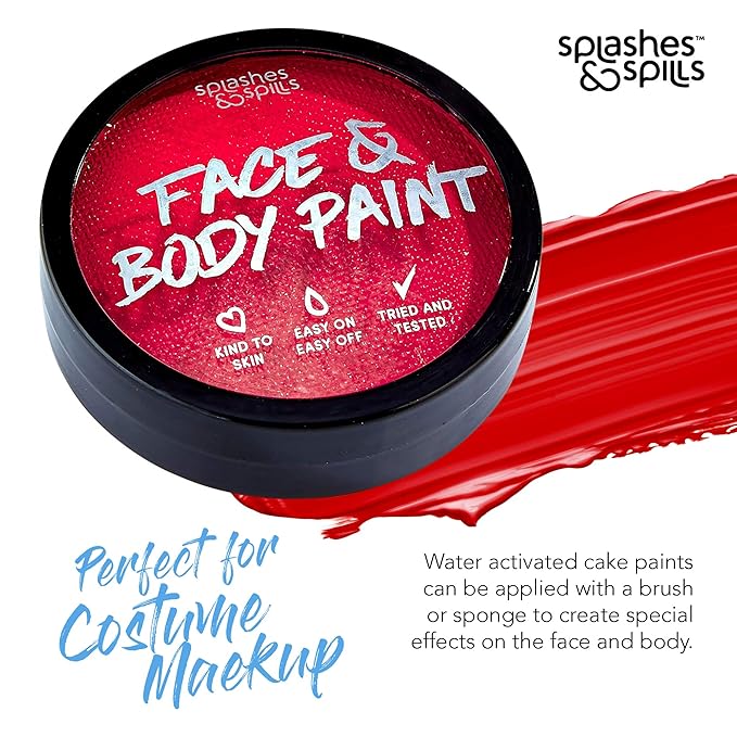 Water Activated SFX Face and Body Paint - Red Face Paint, Special Effects Makeup 18g Cake Tub - Pretend Costume and Dress Up Makeup - Great For Halloween Party and Cosplay by Splashes & Spills