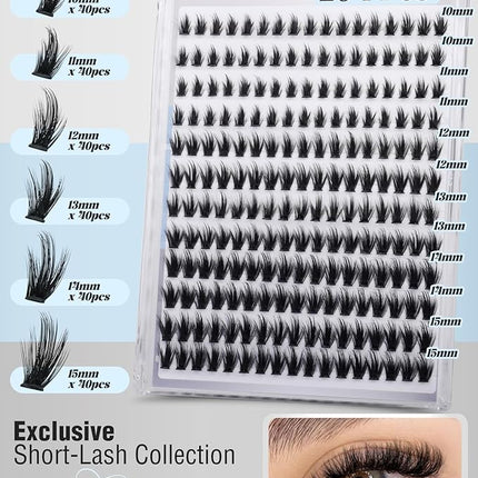 Natural Hybrid Lash Clusters 10-15MM Cluster Lashes Fluffy Eyelash Extensions Wispy Faux Mink Lashes Clusters Soft Individual Lashes 204Pcs Eyelash Clusters D Curve DIY Lashes Clusters