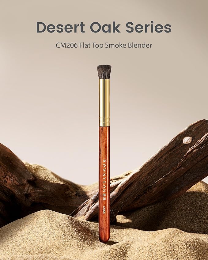 Desert Oak Series Flat Top Smoke Blender - 10mm Red Fox & Goat Hair Brush for Smudging & Blending, Luxury Bubinga Handle (CM 206)