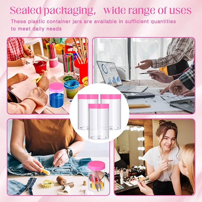 Patelai 4 Pieces Round Wide-mouth Leak Proof Plastic Container Jars with Lids for Travel Storage Makeup Beauty Products Face Creams Oils Salves Ointments DIY Making(12 Ounce,Pink)