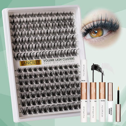 Lash Clusters 154pcs Lashes 10-18mm Eyelash Clusters Kit Natural Eyelashes DIY Cluster Eyelash Extensions Thin Band Cluster Lashes False Eyelashes Lash Extension Kit wth Bond & Seal & Remover-M34+M31