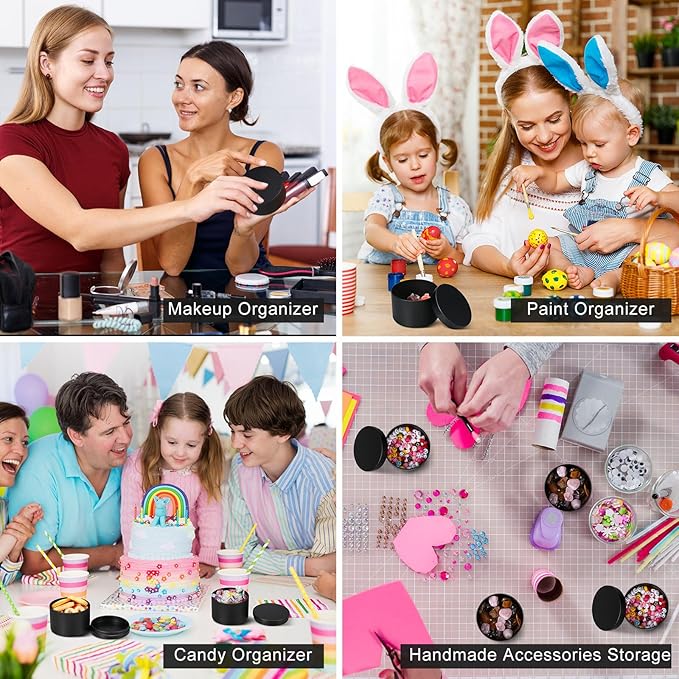 Therwen 48 Pcs Aluminum Tin Jars Containers Metal Leak Proof Cosmetic Tin Jars Containers Round Screw Lids Lip Balm Can Empty Refillable Cosmetic DIY Storage (2.3 x 3.1 Inch,Black)