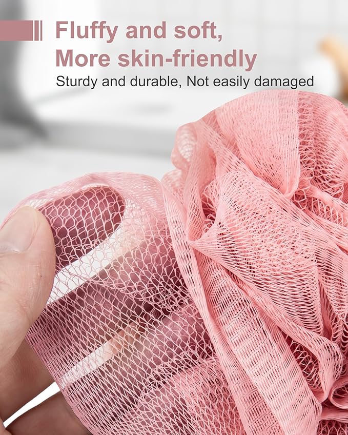 Loofah Sponge, XXL Large Loofah 100g 4 Pack, Bath Sponge Soft Mesh Shower for Men, Body Scrub, Shower Pouf Bath Accessories, for Body Wash, Soap (Red Soil)