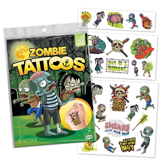 Zombie Halloween Tattoos Variety Pack – 25 Pack of Scary Temporary Tattoos for Kids & Adults, Fake Wounds, Blood, Stitches, Rotting Skin, Party Favors & Costume Makeup